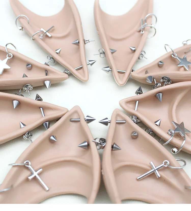 2PCS Latex Elf Ears Clip with Earring Cross Dangle Non-pierced Fake Piercing for Cosplay Costume Accessories Photo Props