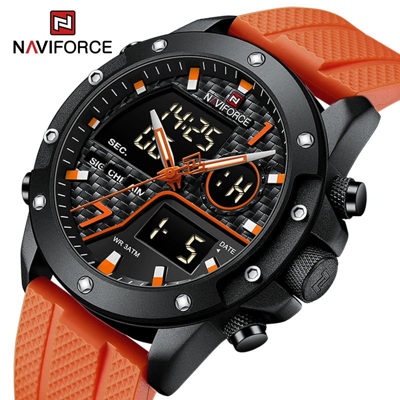 New NAVIFORCE Electronic Watches Men Dual Display Waterproof Clock TPU Strap Luminous Business Man Wristwatch Relogio Masculino