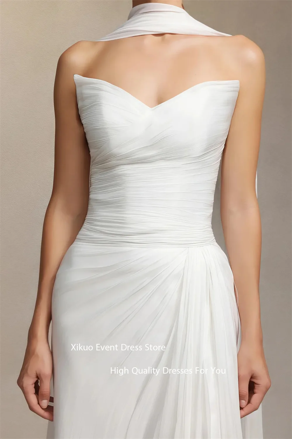 Xikuo Ribbons Side Slit Wedding Dresses Ruched Chiffon Pleated 2025 Bridal Gown Summer Sleeveless Vestidos De Novia Customized