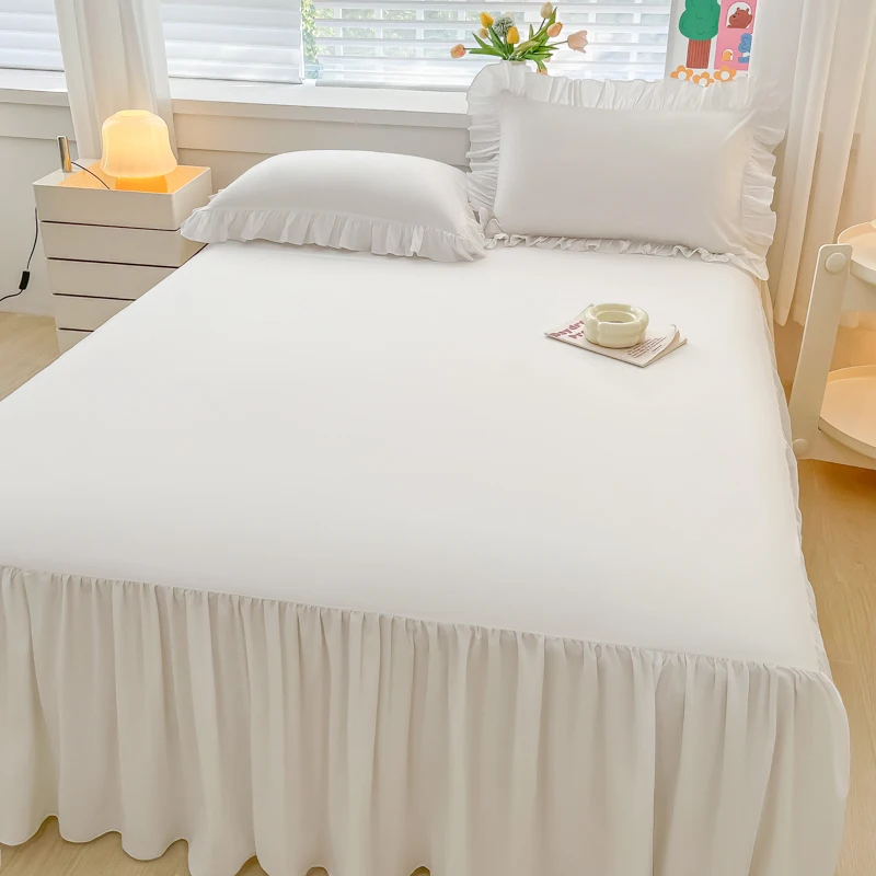 Solid Color Bed Skirt Lace Ruffled Bed Skirt 1pcs Cover Bedroom Bed Cover Bed Skirt Non-slip Mattress Cover Bedsheet Bedspread