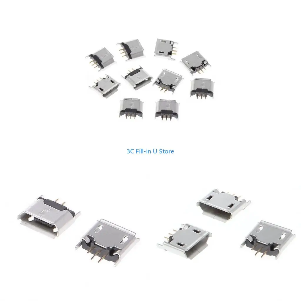 G8TA 10 Pcs Micro USB Type B Female Socket 180 Degree 5-Pin SMT Soldering
