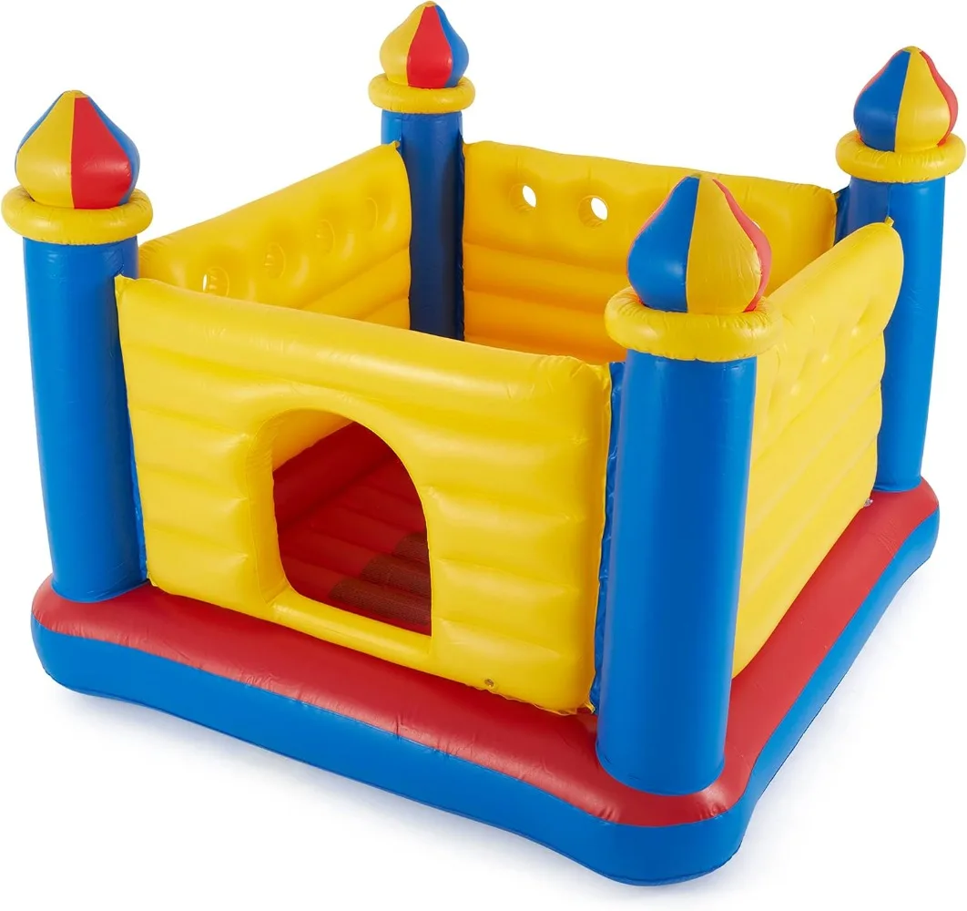 Inflatable Castle Bounce House, Kids Indoor Outdoor Play Center with Crawl-Thru Door for Ages 3 to 6 Years, Multicolor