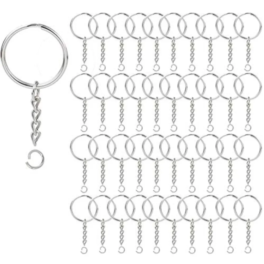 

100 Pack Key Ring with Chain and Open Jump1 inch Split Round Keychain Rings Bulk for Craft Making Jewelry