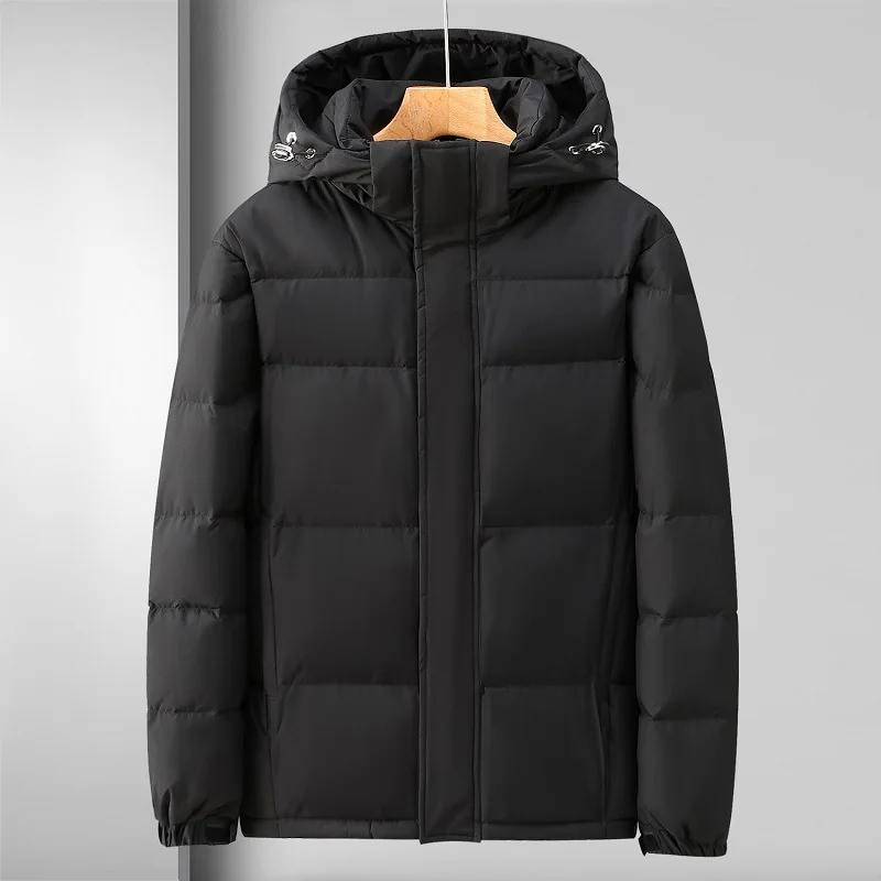 New men's brand thick down jacket, outdoor warm short-style cold-proof fleece coat, warm coat with fashionable hood