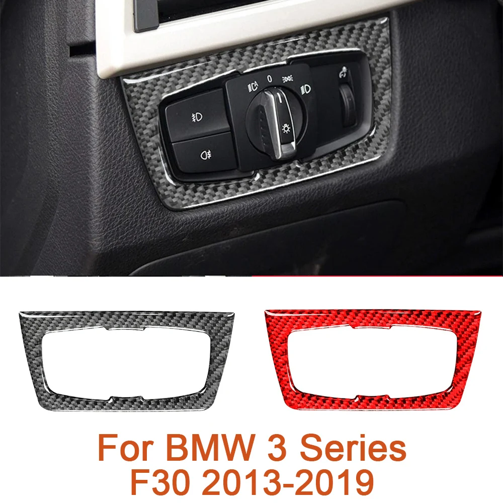 For BMW 3 Series F30 320li 2013-2019 Carbon Fiber Car Headlight Switch Frame Decorative Strip Stickers Auto Inter Accessoriess