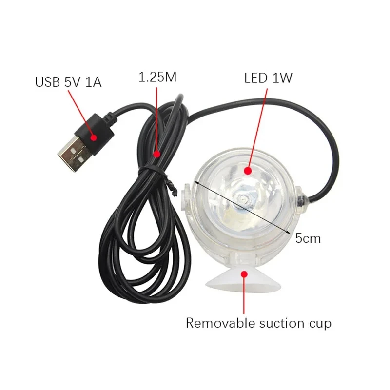 Foco Led USB para pecera, iluminación colorida de 5V, impermeable, subacuática, Mini iluminación electrónica de ahorro de energía