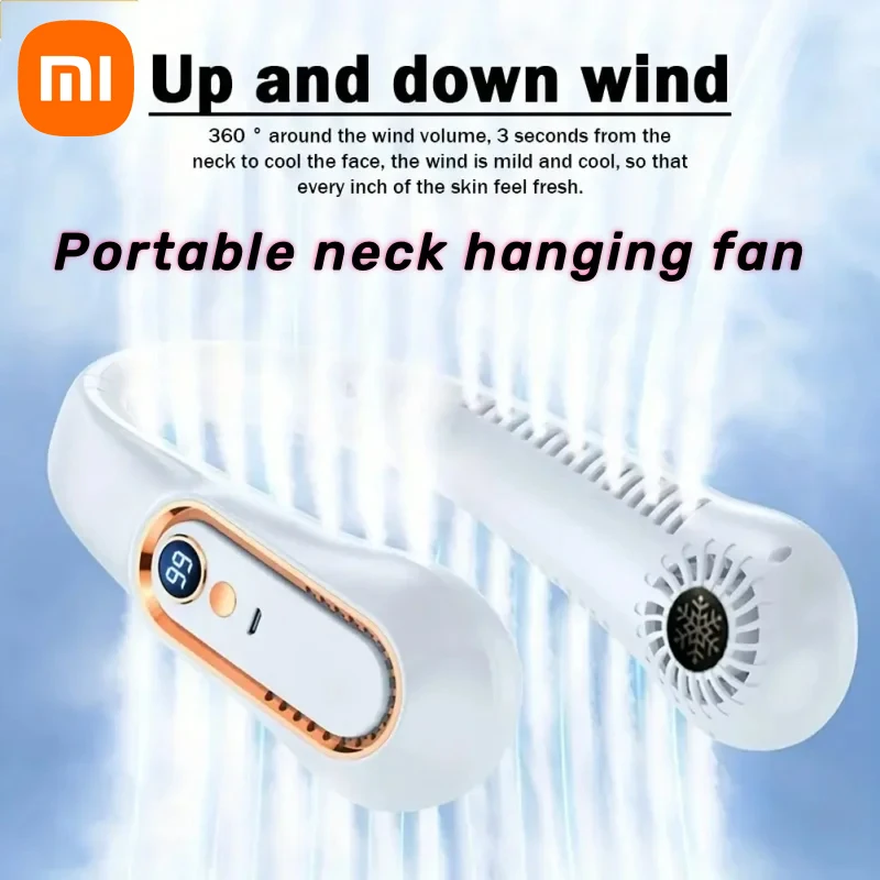 Xiaomi-ventilador portátil para colgar en el cuello, Enfriador de aire de verano, USB, 5 velocidades y pantallas digitales, súper tecnología sin