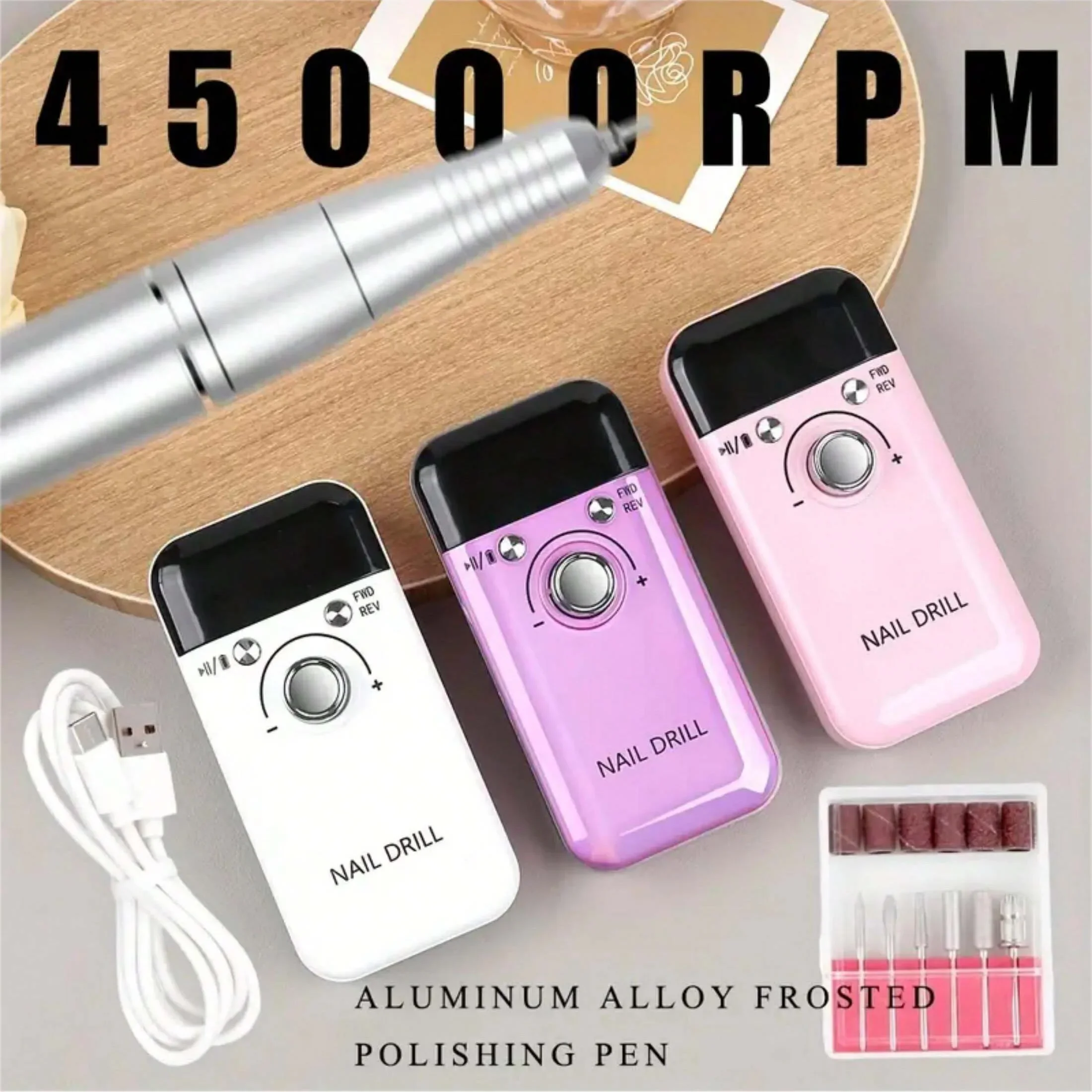 Professional Electric Nail Drill Machine 45000RPM Nail Drills with Low Noise Nail Sander Portable Nail File for Home Salon