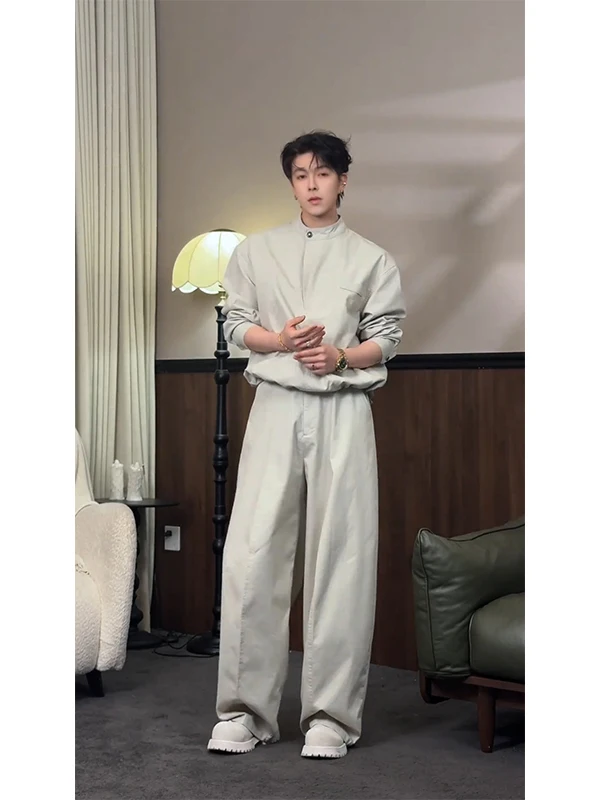 

Стильный повседневный мужской весенний комплект: модный костюм-двойка премиум-класса (пиджак и брюки) с длинными рукавами и штанами для подростков