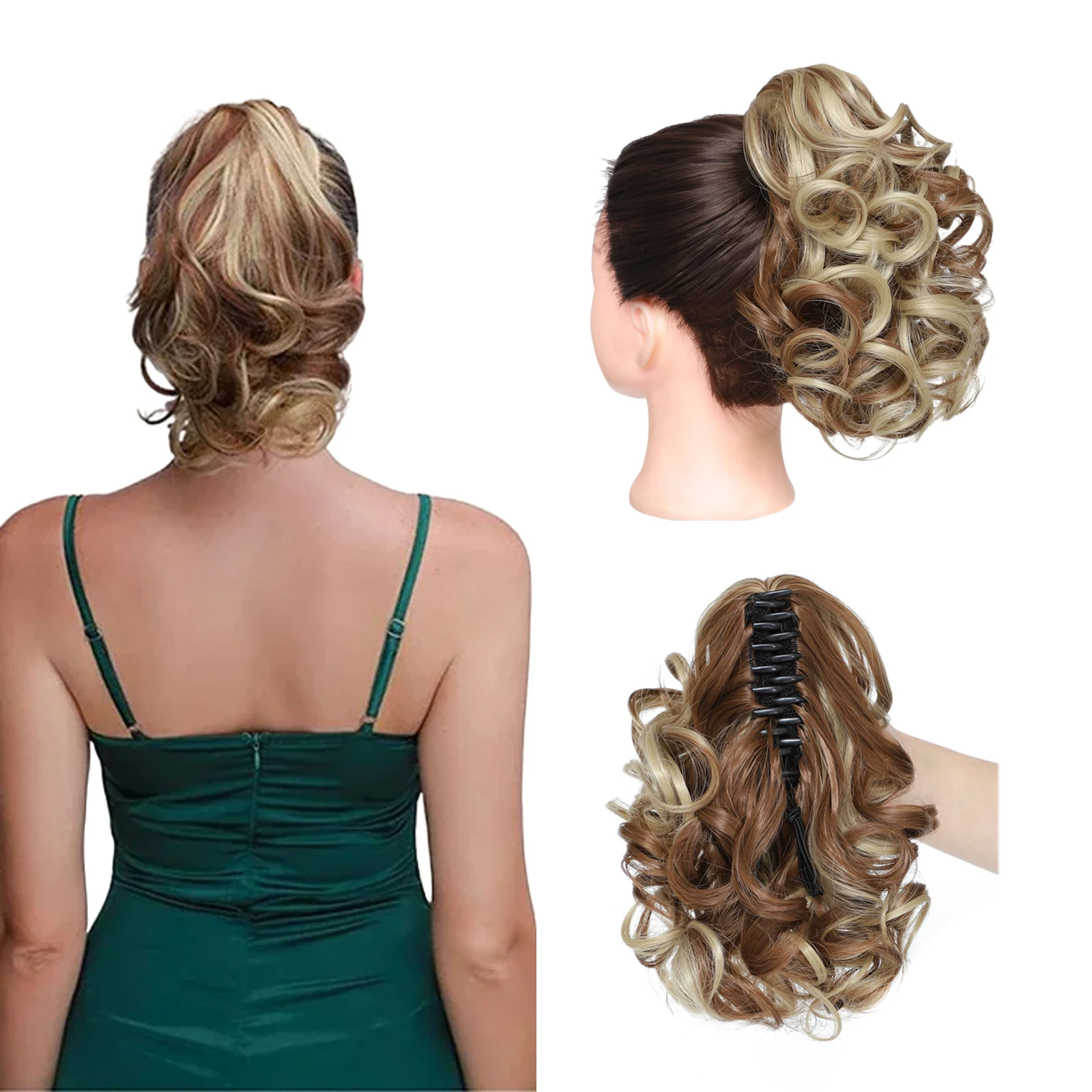 Wavy Claw Clip on Ponytail Hair Extensions, Curly Clip in Ponytail Extension Jaw Clip pony tail hair pieces