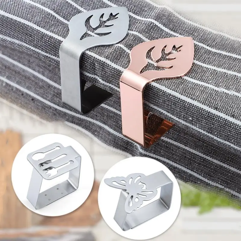 4PCS Stainless Steel Tablecloth Clips Decorative Leaf Tablecloth Clamp Holder Table Cover Clamps for Picnic BBQ Wedding Decor