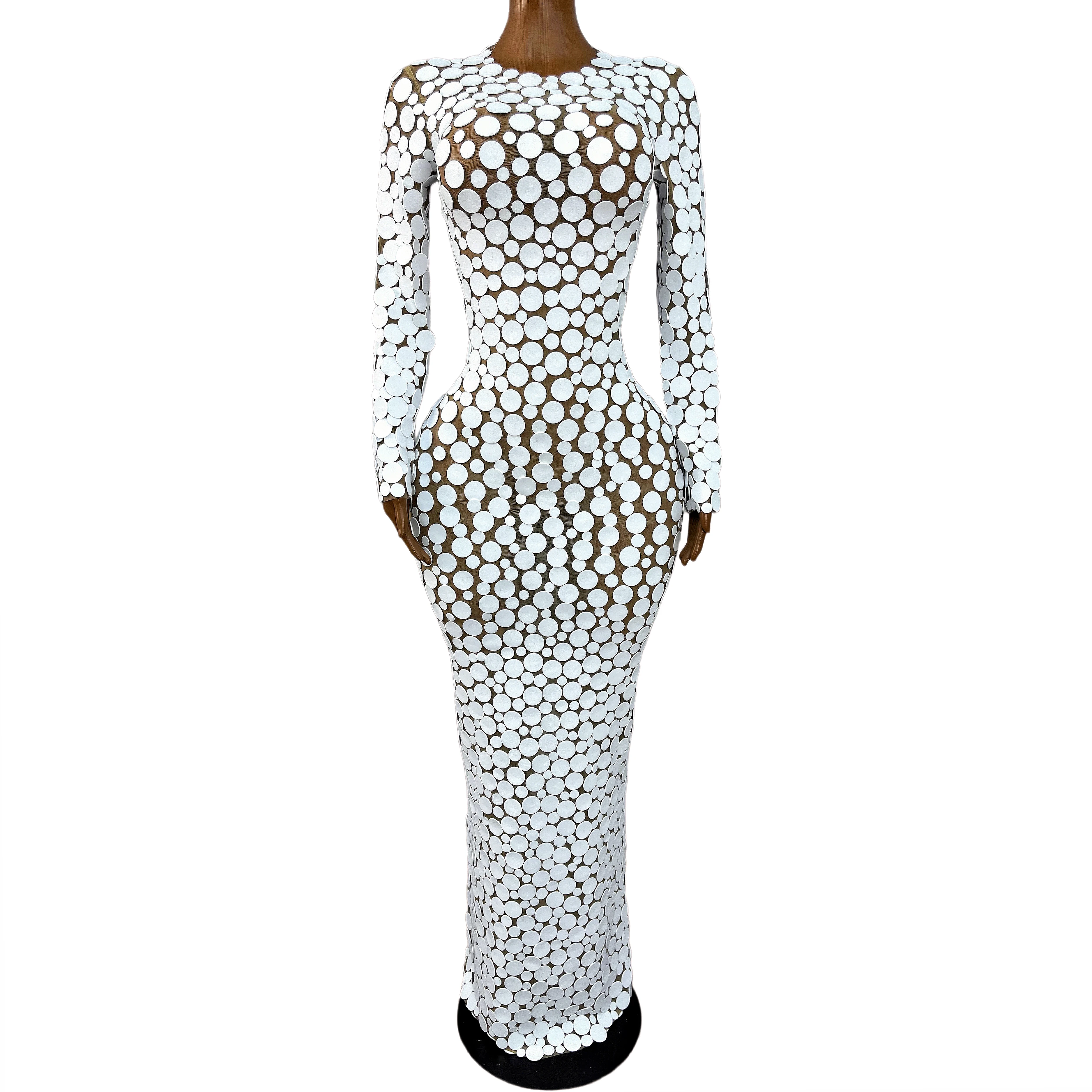 Elegance Designed White Points Foam Trim Fit Mesh Dress Women Evening Wedding Prom Gown Red Carpet Show Fashion Outfit Xiaoxue view 4