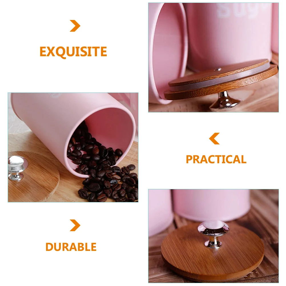 3 Pcs Food Containers with Lids Kitchen Storage Tank Vintage Tea Multi-function Grain Pink Decorative Canister Coffee Bean Jar