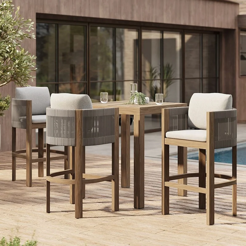 

Modern Minimalist Nordic High Stool Solid Wood Teak Woven Rope Lightweight Metal For Cafe Restaurant Dining & Outdoor Events