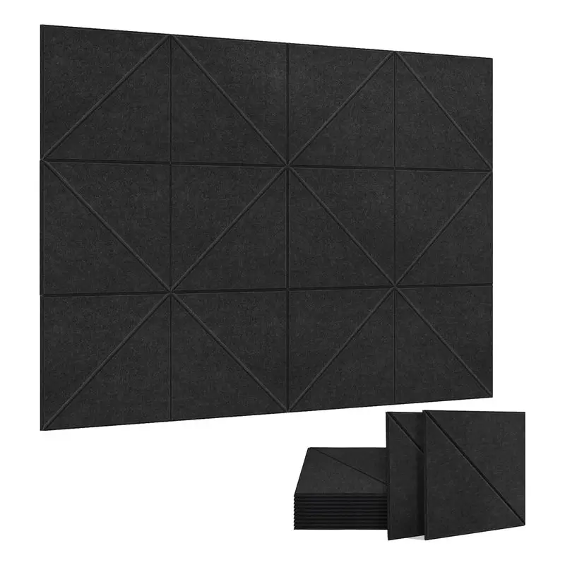 A01F-12 Pack Acoustic Panels, 12 X 12Inch Decorative Soundproofing Panels, Wall And Ceiling Acoustical Panels Black Easy To Use