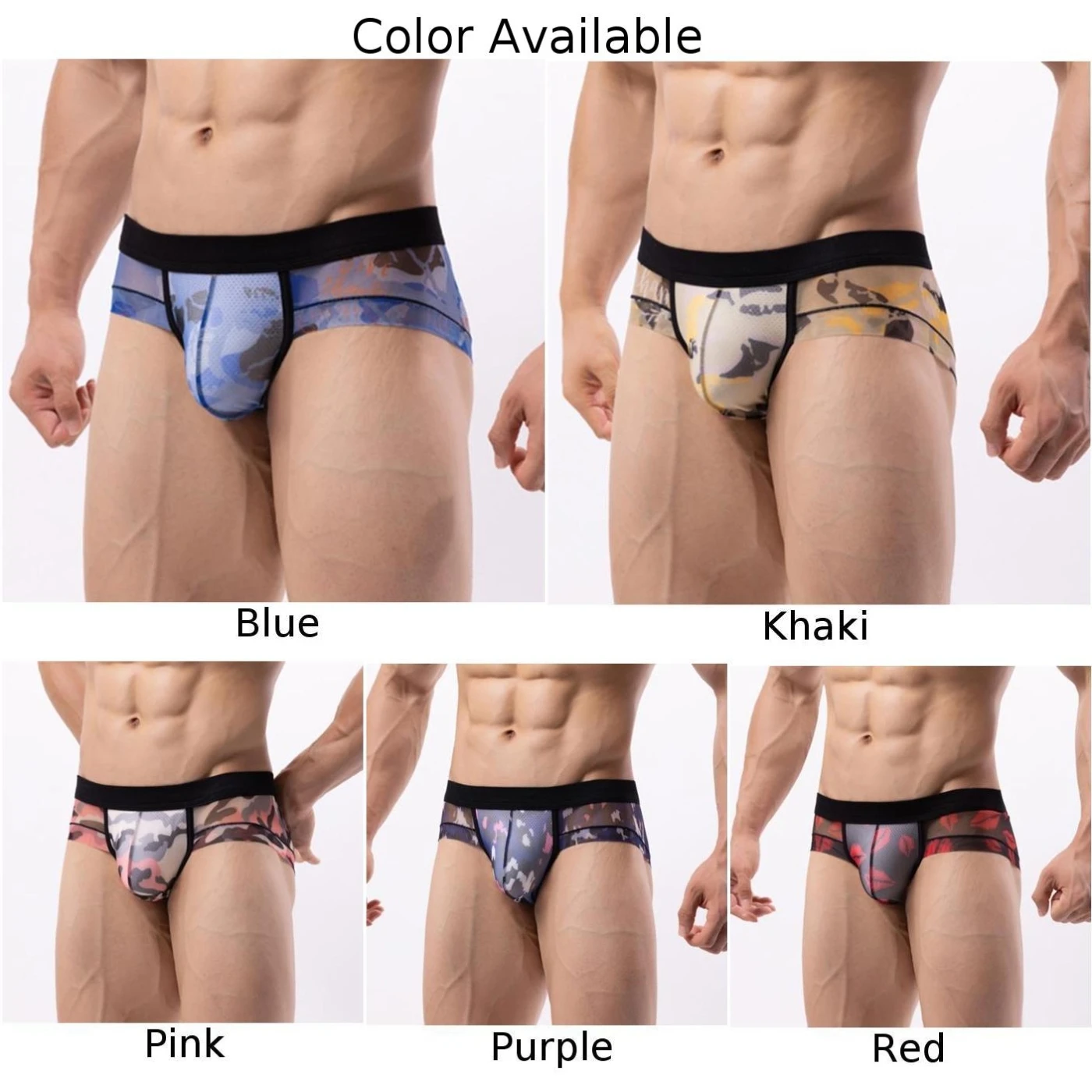 Men Sexy Panties Mesh Printed Underwear Shorts Low-Rise U Pouch Brief Thin See Through Lingerie Hombre Jockstrap Boxershorts