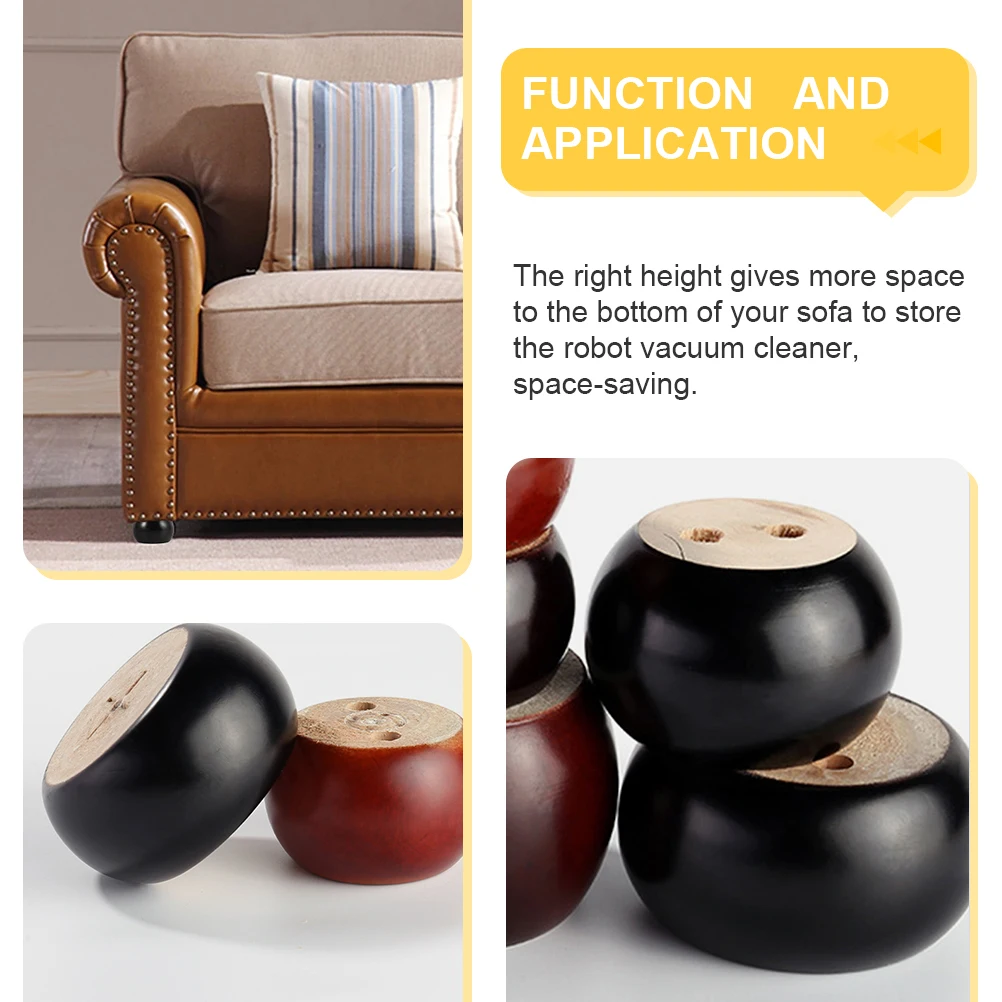 

4 Pcs Solid Wood Sofa Legs Round Bun Feet Furniture Support St Table Cabinet Sturdy Long Lasting Space Saving Kitchen