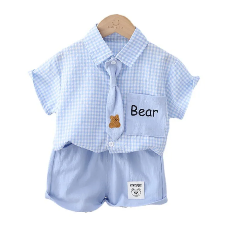 

New Summer Baby Clothes Suit Children Casual Plaid Shirt Shorts 2Pcs/Sets Toddler Boys Clothing Infant Costume Kids Tracksuits