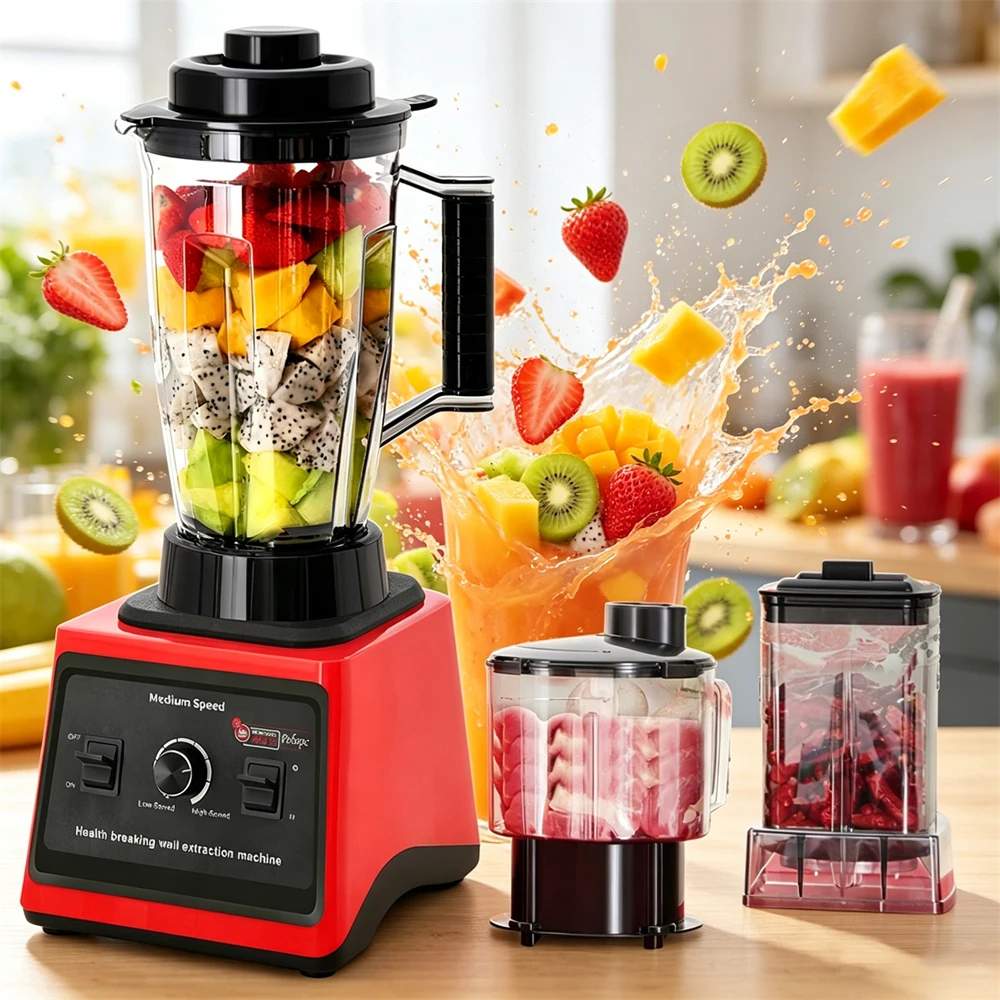 Licuadora eléctrica 3 en 1 de 9500W de alta potencia, procesador de alimentos comercial, licuadora para batidos y jugos, 3L+1. Contenedor de 5l+0.5L