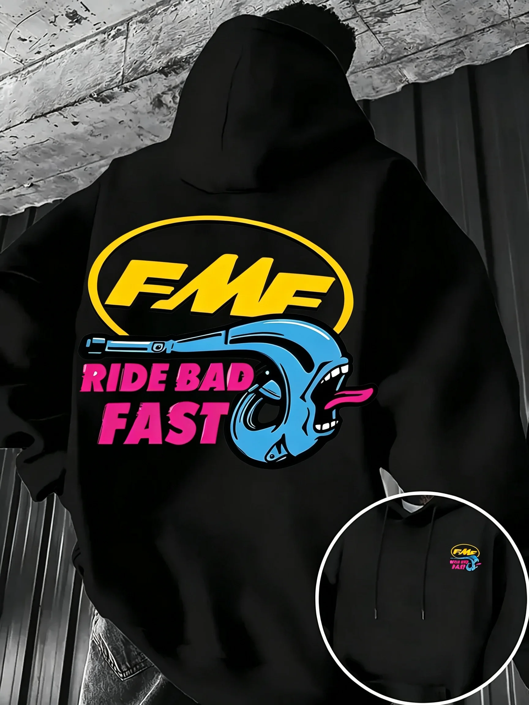 New Men Retro Motocross Graphic Hoodie Loose Off Road Biker Print Fleece Pullover Casual Streetwear Hooded Sweatshirt