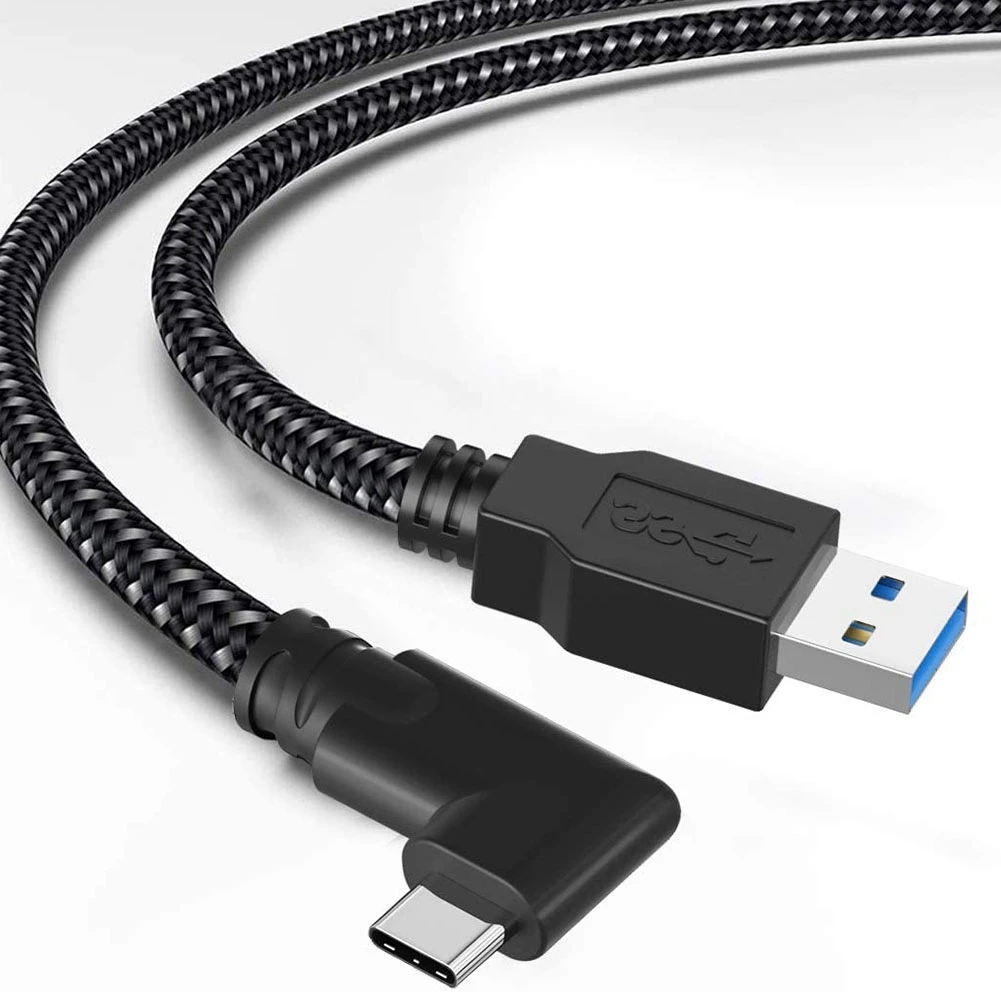 Black Elbow Nylon Braided USB3.0 Charging Cable Type-C High-Speed Data Transmission Cable For Oculus Quest 2 (5 M)