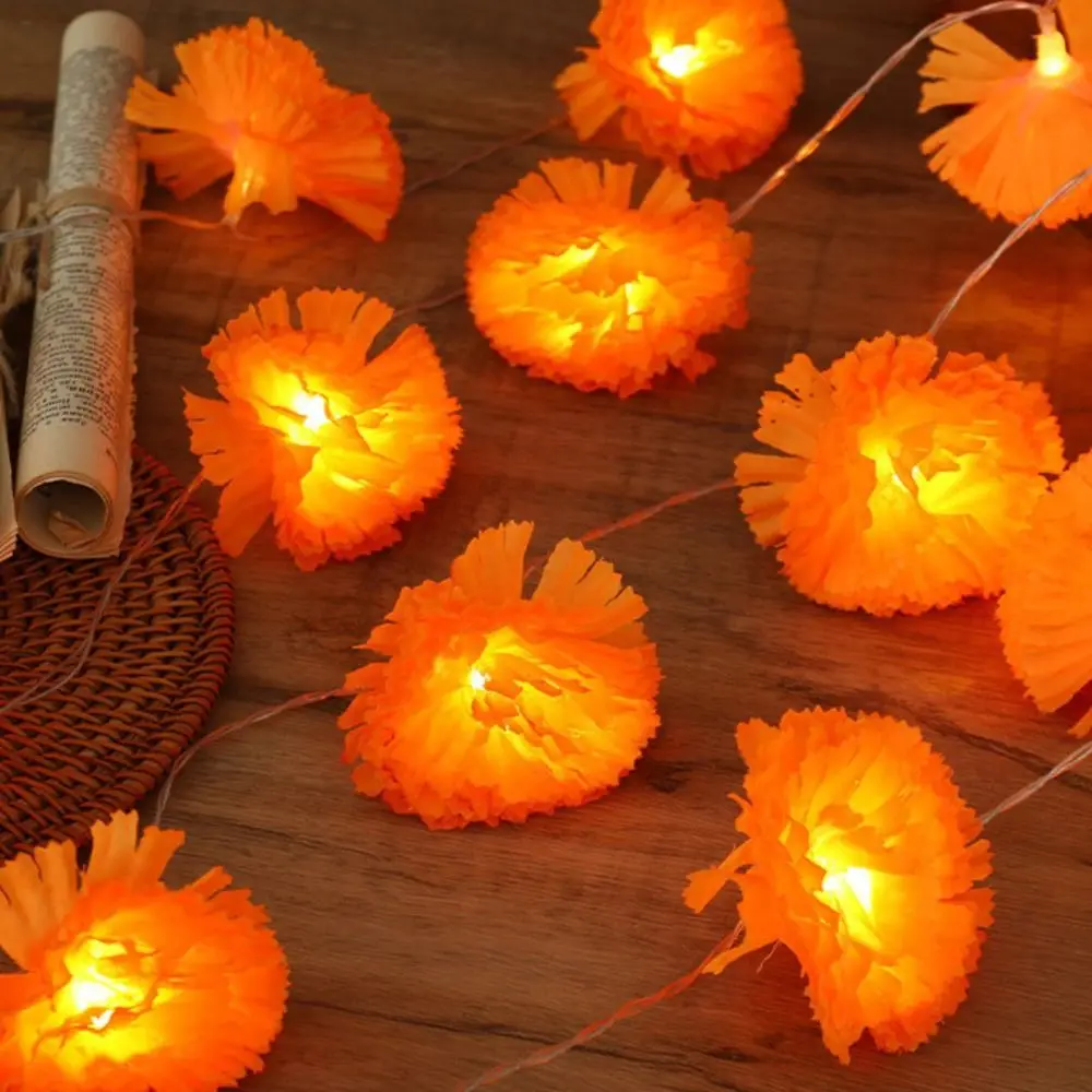 Battery Powered/Solar Powered Marigold Garland Lights Warm Light Orange Fairy Lights Festival Atmosphere for 10LED/30LED