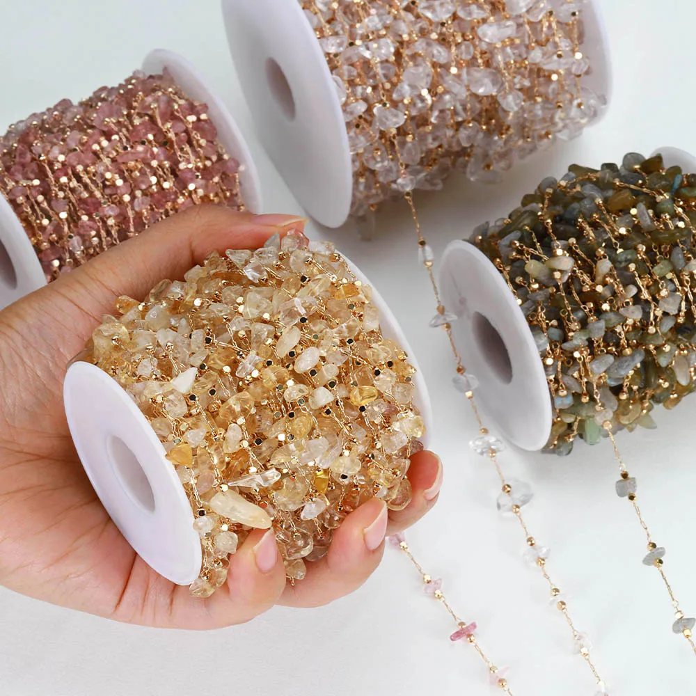 1meter Stone Chain Crystal Irregular Glass Stone Beads Chains Necklace Bracelet Components For DIY Jewelry Making Findings