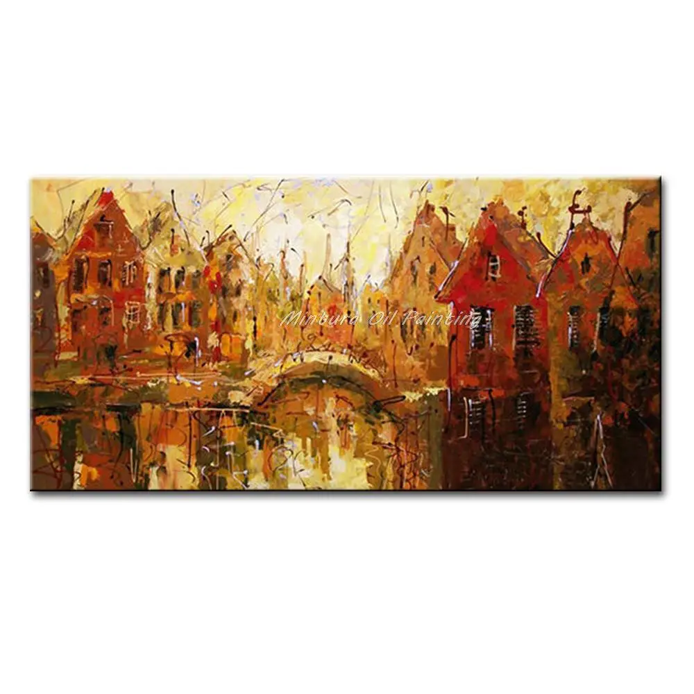 

Mintura Hand-Painted City Landscape Oil Paintings Modern Abstract Canvas,Wall Art Picture For Living Room Home Office Decoration