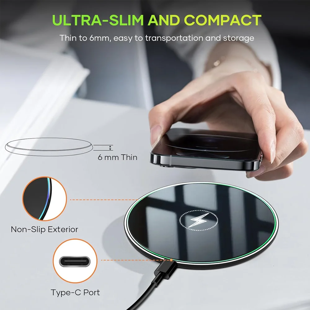 30W Mirror Wireless Charger Pad with LED Light Fast Charging for iPhone 17/16/15/14/13/12 Pro Max, Samsung S25  Xiaomi 17 15 14 view 4