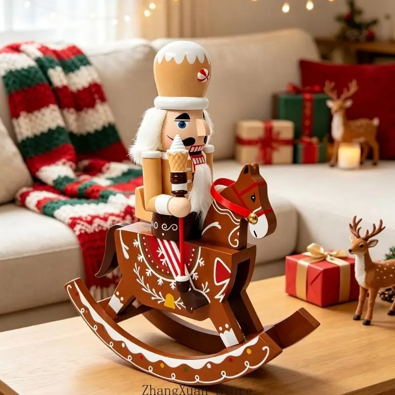 Nussknacker-Statue aus Holz mit Lebkuchen, Schaukelpferd, Weihnachtsgeschenk, 3 x – Detail 8
