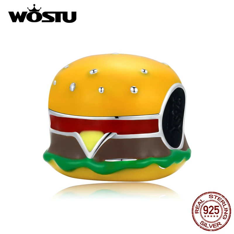 

WOSTU 925 Sterling Silver Charm Sandwich Hamburger Cheese Pizza Bead Pendant Fit Original Bracelet Necklace For Women Jewelry