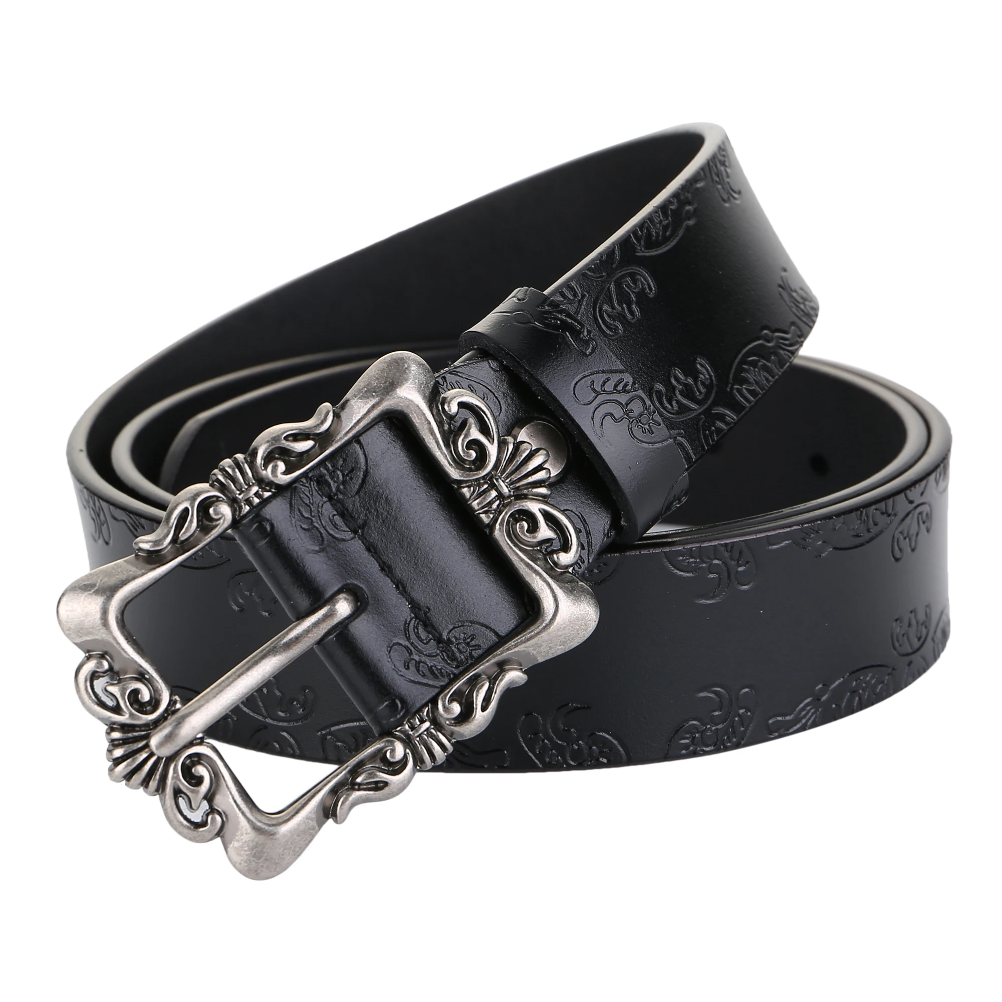 New Fashion Women Belt Luxury Silver Metal Buckle Genuine Leather Printed Girdle Waistband For Simple Jeans Dress Designer Belts