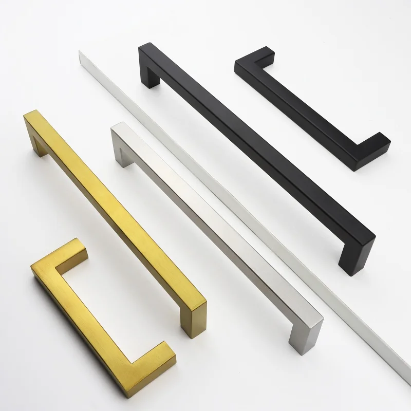 10pcs Modern Minimalist Stainless Steel Furniture Handles With Screws Square T Bar Cabinet Pulls Kitchen Bedroom Drawer Handles