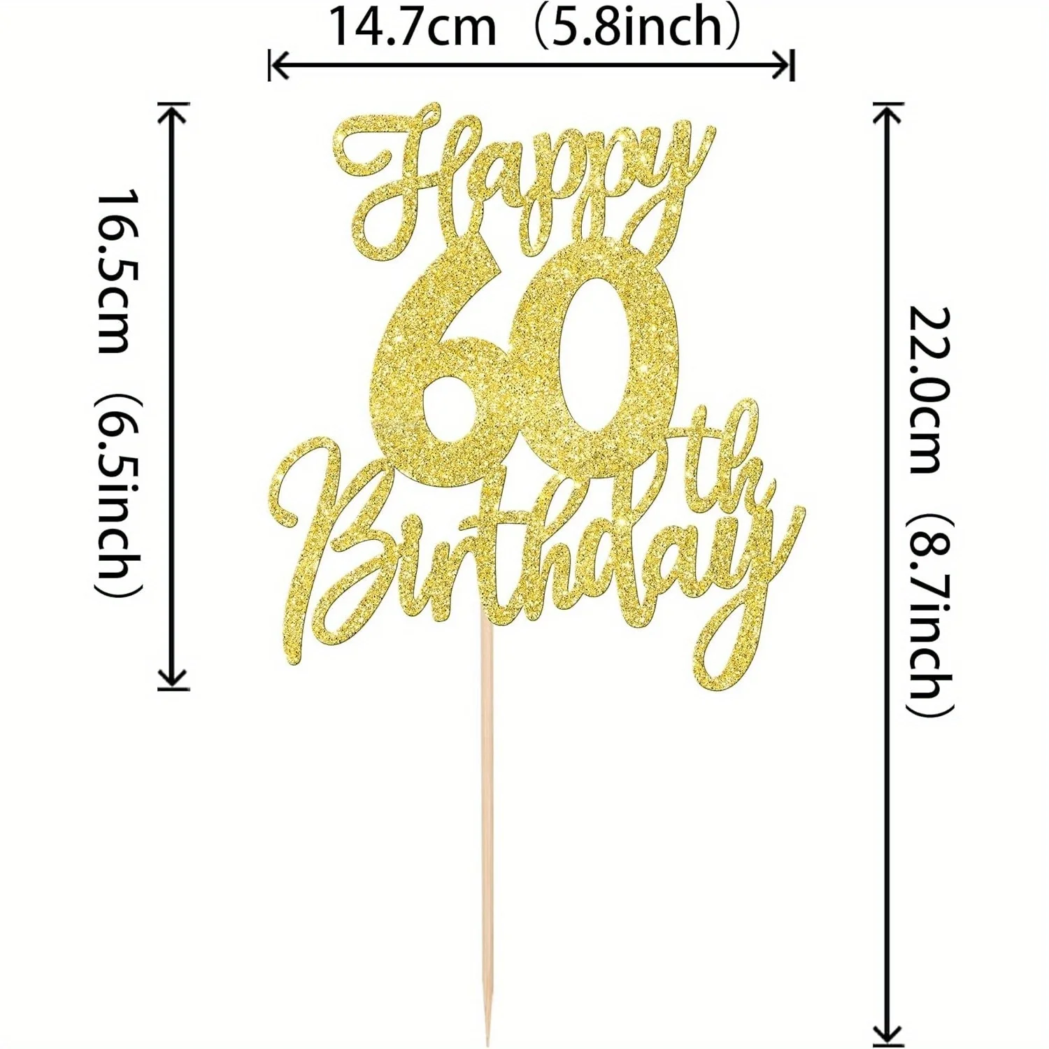 1 Stück goldener, eleganter Kuchenaufsatz zum 60. Geburtstag – Prost bis 60 Jahre, sechzig, Hello 60-Kuchendekoration für den Diamant-Jubiläum – Detail 6