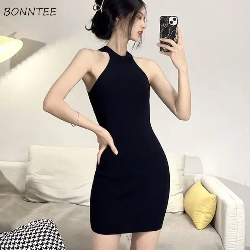 

Black Sexy Dress Women Summer Halter Clothes Slim Simply Mini Temper Vintage Vestidos European Streetwear Ladies Fashion
