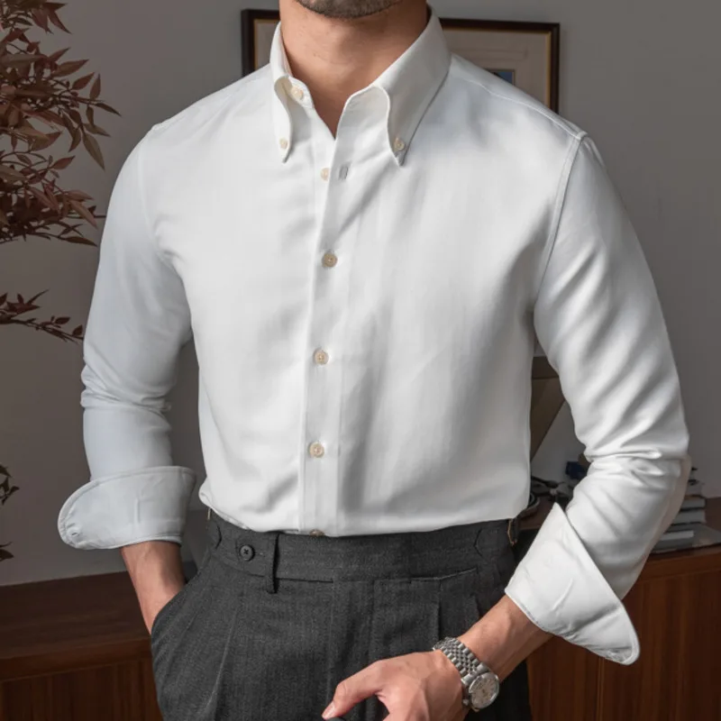 2023 Spring  Men Business Solid Color Shirt Long Sleeve Slim Fit Hairstylist Shirts Men Office Tuxedo Shirt Social Herren Hemd