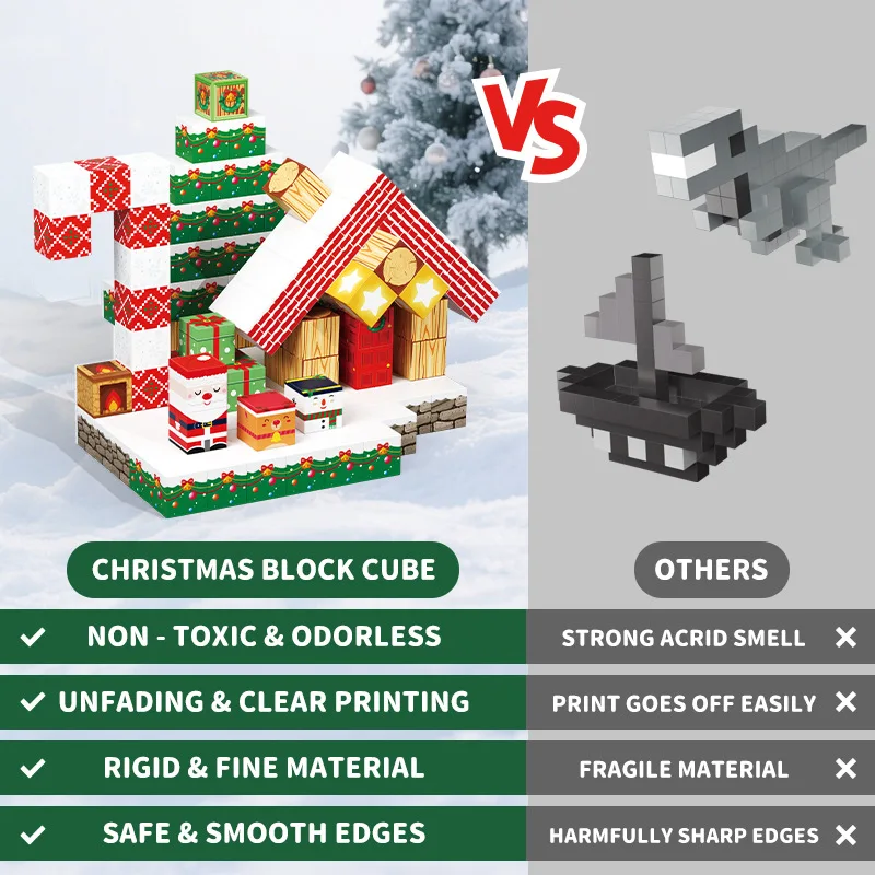 عيد الميلاد المغناطيسي بنة مجموعة لطيف مكعبات مغناطيسية البناء مجموعة الجذعية مونتيسوري ألعاب حسية للأطفال هدية السنة الجديدة