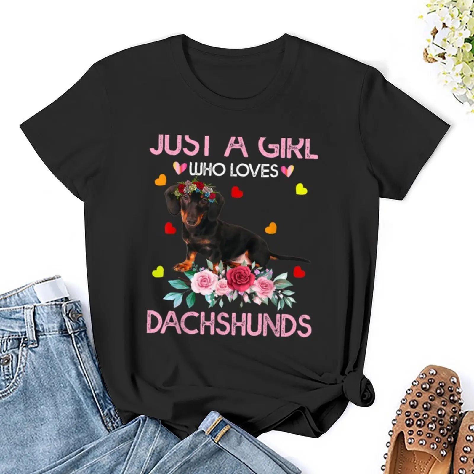 Just A Girl Who Loves Dachshunds T-Shirt cute tops graphics kawaii clothes Female clothing Women's clothing