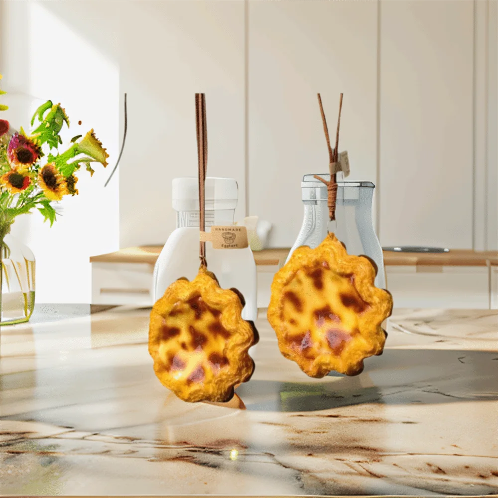Simulation Food Egg Tart Keychain Sunflower Miniature Dessert Egg Tart Model Keyring Creative French Style Egg Tart Pendant