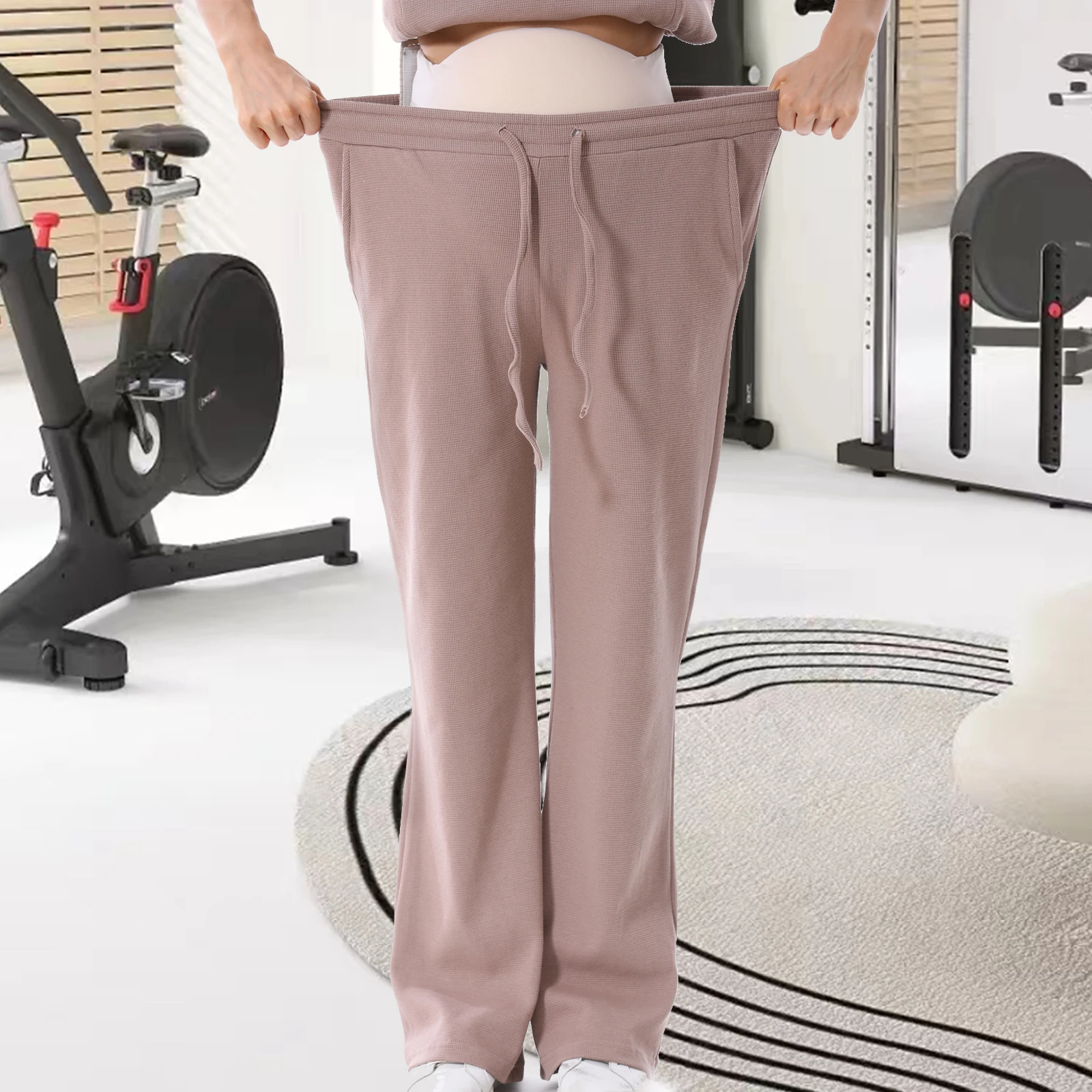 Plus size calças para grávidas mulheres grávidas calças com cordão casual sweatpants gravidez calças de perna larga streetwear outono inverno