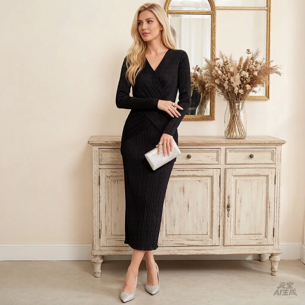 

Miyake Pleated 2026 Spring/Summer Light Luxury Textured Pleated Set Women's Blouse and Skirt Two-Piece Commuter Ensemble