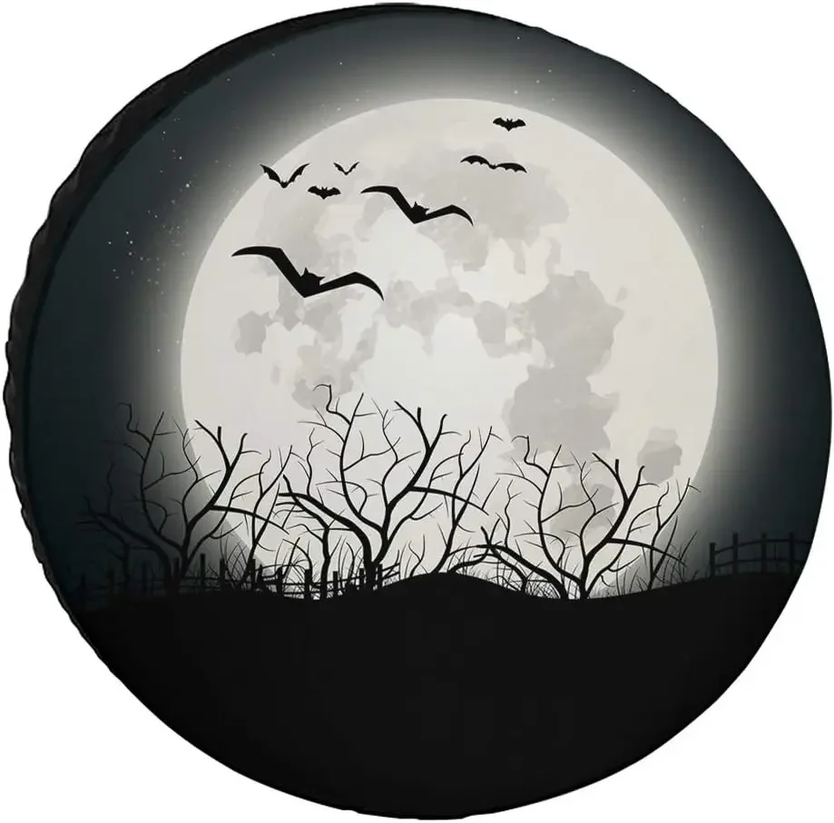 Night Moon Sky with Tree Halloween Spare Tire Cover Weatherproof Dustproof Universal Tire Cover for RV Trailers Motorhomes SUV