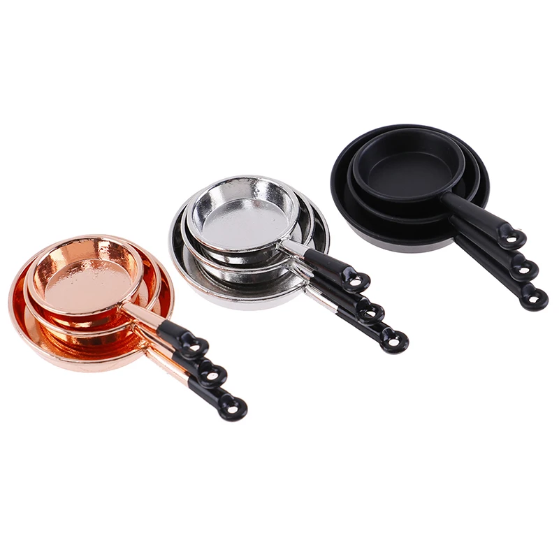 3 개/대 1:12 인형 집 미니어처 프라이팬 캐서롤 금속 조리기구 주방 모델 장식 장난감 인형 집 액세서리