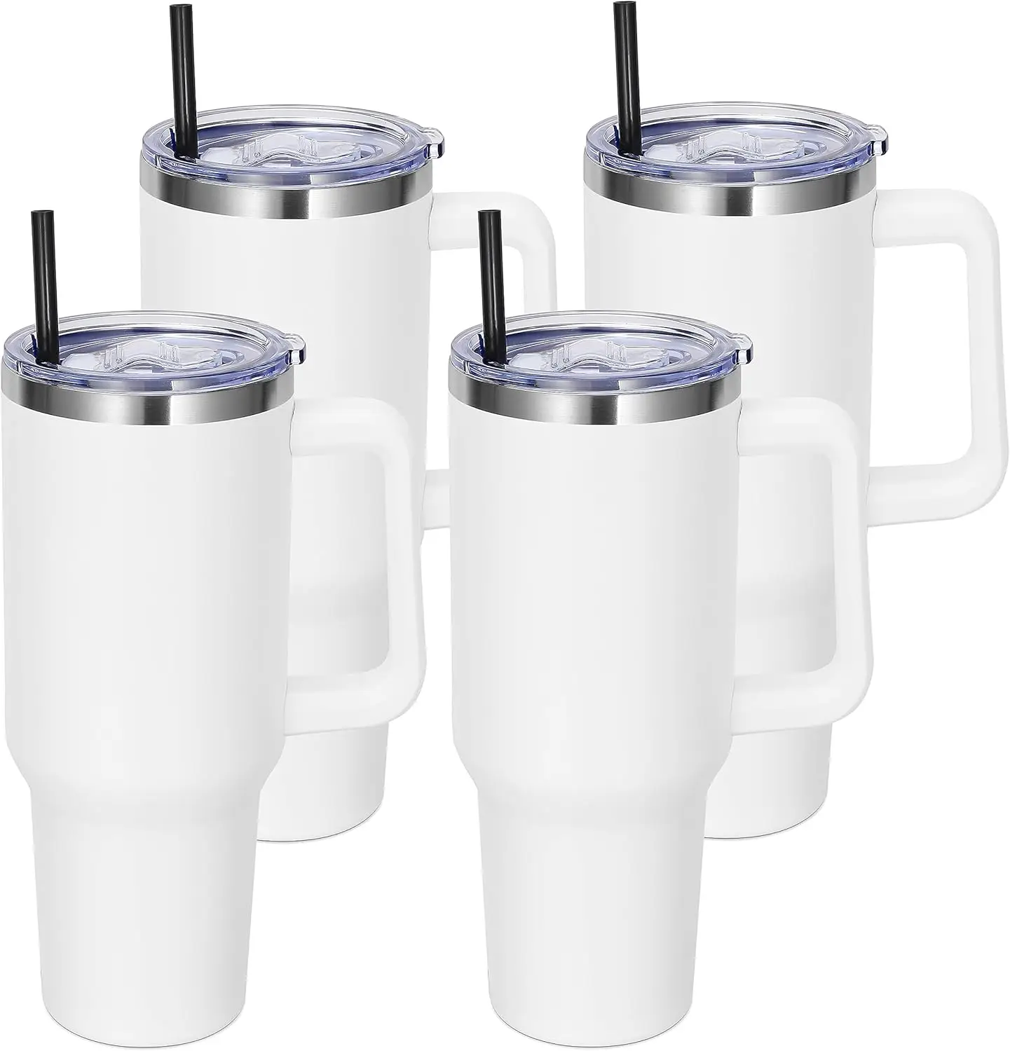 

Набор из 4 многоразовых вакуумных термокружек из нержавеющей стали на 40 унций с ручкой, крышкой и соломинкой, белые, для путешествий