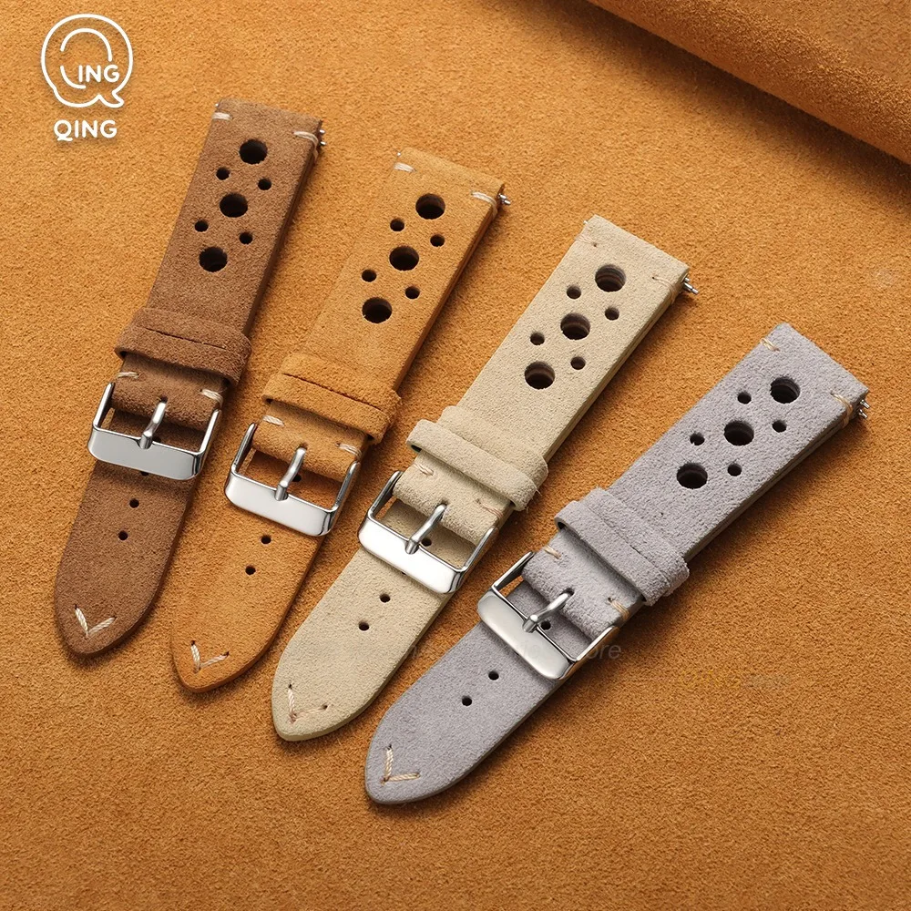 18/19/20/21/22mm Breathable Quick Release Vintage Cowhide Leather Watch Strap Top Layer Suede Watchband for Huawei Watch GT4/5/6