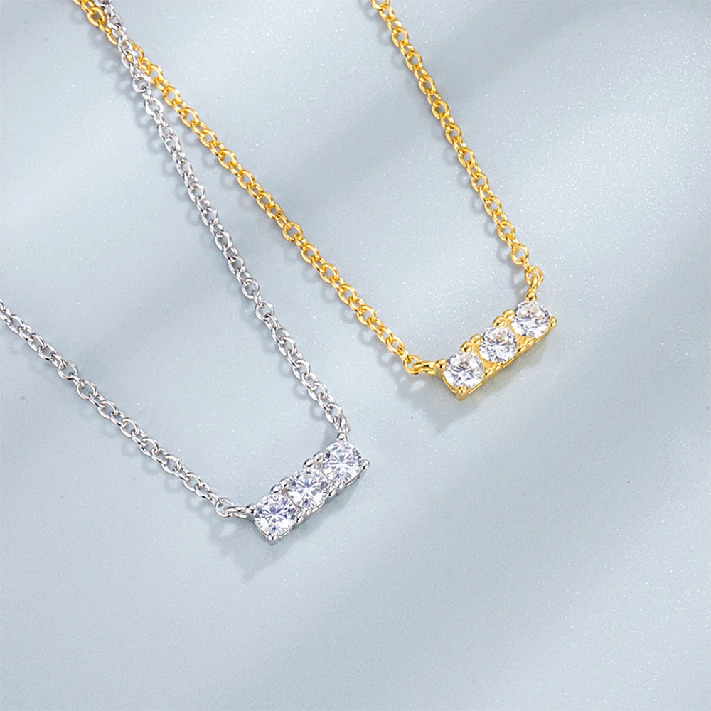 

Korean-Inspired S925 Sterling Silver Necklace, Single-Row Zircon, Diamond-Inlaid, Mini Collarbone Chain