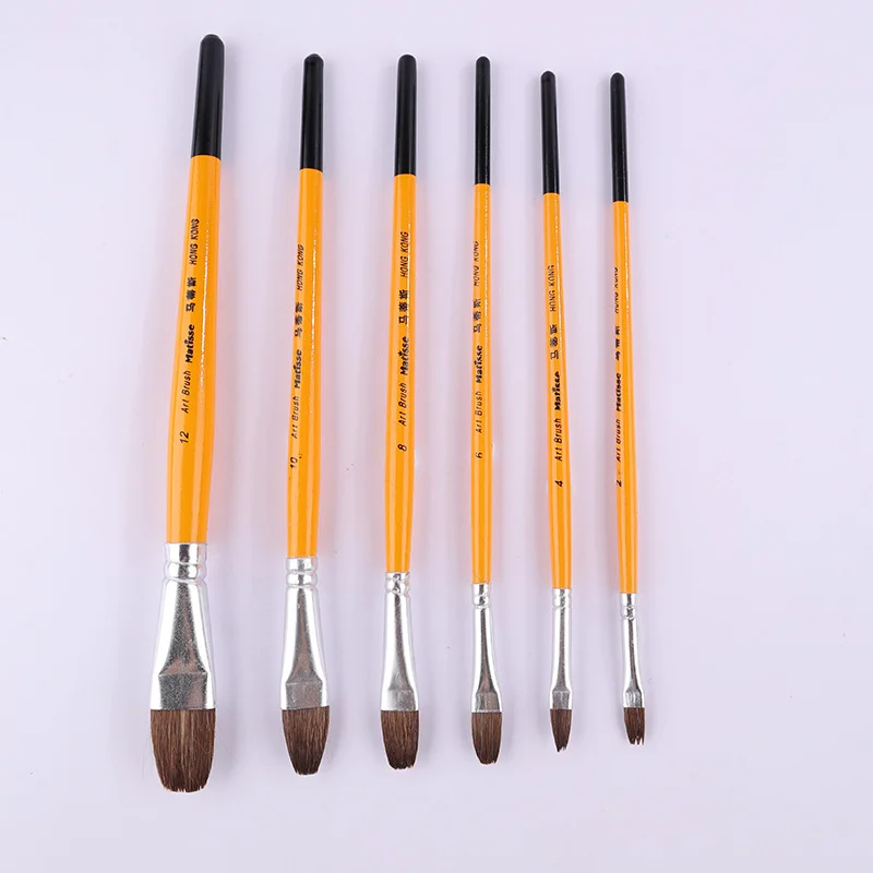 6pcs/Set,high-grade Horse hair brush painting brush, tongue peak row pen acrylic painting pen Watercolor Gouache Painting Pen