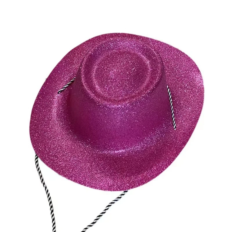 652F Glittering Powder Cowboy Cap Fedora Hat for Women Men Sparkling Plastic Trilby Panama Hat Dance Party Costume Accessorie