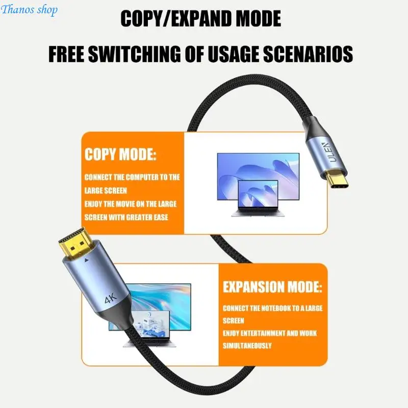 Type C To HDTV Adapter Cable 4K30Hz Video Sound Cord For Phone Tablet Laptop X37A