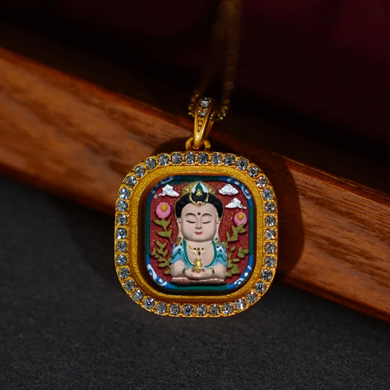 رسمت باليد ثانغكا مطعمة الماس غاو صندوق قلادة الأصفر الثروة Wuye الأخضر تارا الأبيض الثروة Zhajilamu مجوهرات